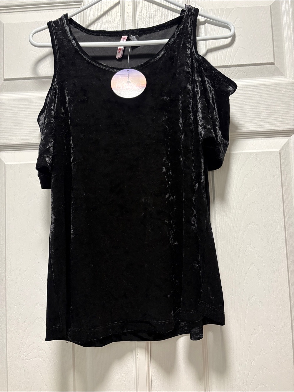 Love By Design Black Velvet Cold-Shoulder Tank Top